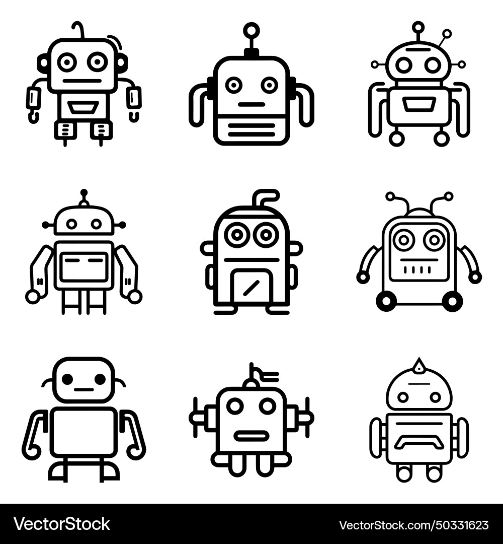Robots flat icon set isolated on white background Vector Image