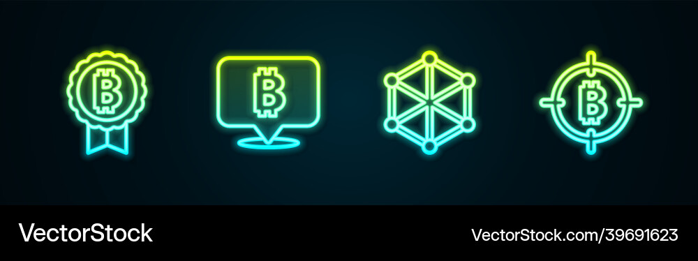 Set line bitcoin blockchain technology Set line bitcoin blockchain technology vector image