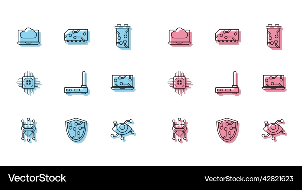 Set line processor cyber security cloud Set line processor cyber security cloud vector image