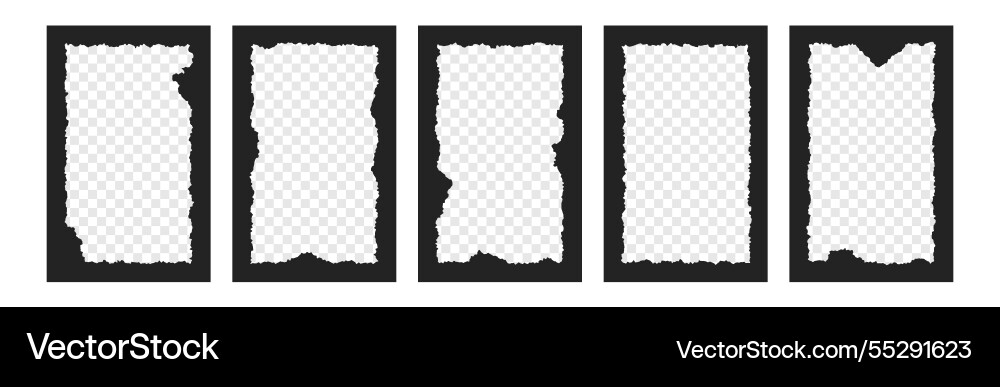 Set of black rectangle shape frames with jagged vector image