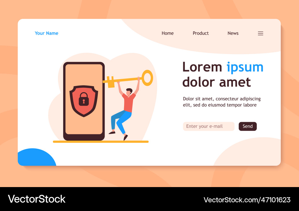 Tiny man unlocking mobile phone with golden key Tiny man unlocking mobile phone with golden key Vector Image