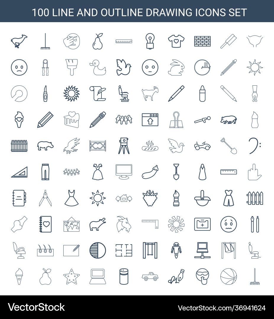 100 drawing icons Royalty Free Vector Image - VectorStock