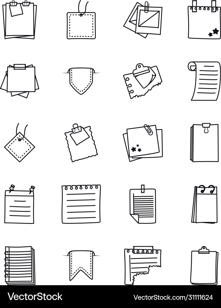 Clipboard and notes icon set line style vector image