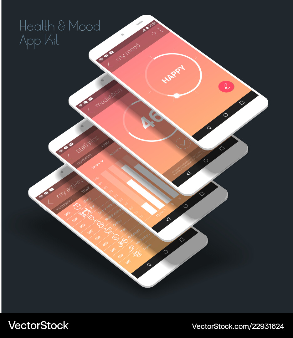 Flat design responsive ui mobile app with 3d Vector Image