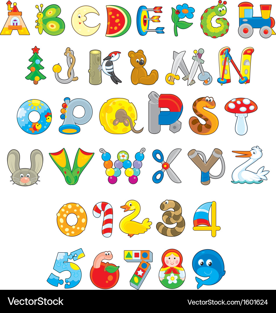 Kids Alphabet and Numbers Vector Image