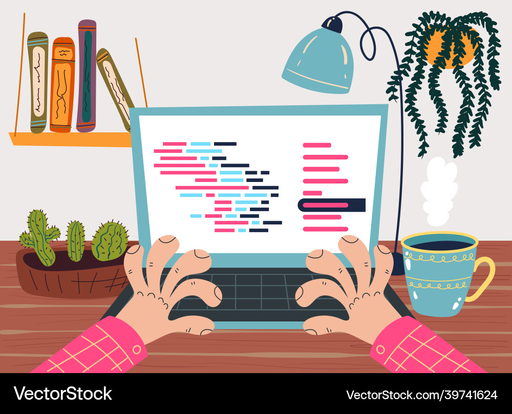 Programmer worker character develop computer Programmer worker character develop computer vector image