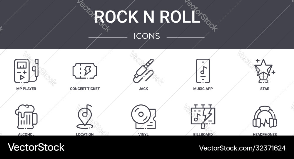 Rock n roll concept line icons set contains Rock n roll concept line icons set contains vector image