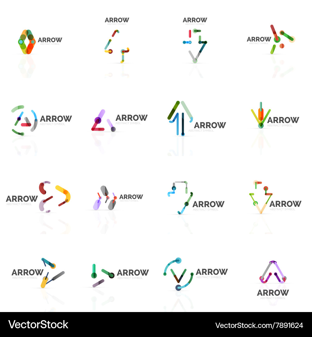 Set of linear arrow abstract logos connected vector image
