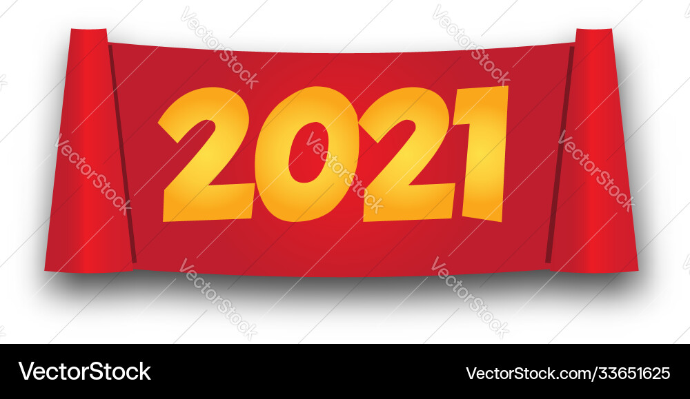 2021 new year roll banner isolated red scroll Vector Image