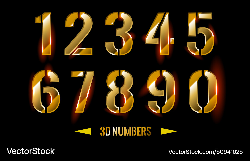 3d golden number style font on black template 3d golden number style font on black template vector image