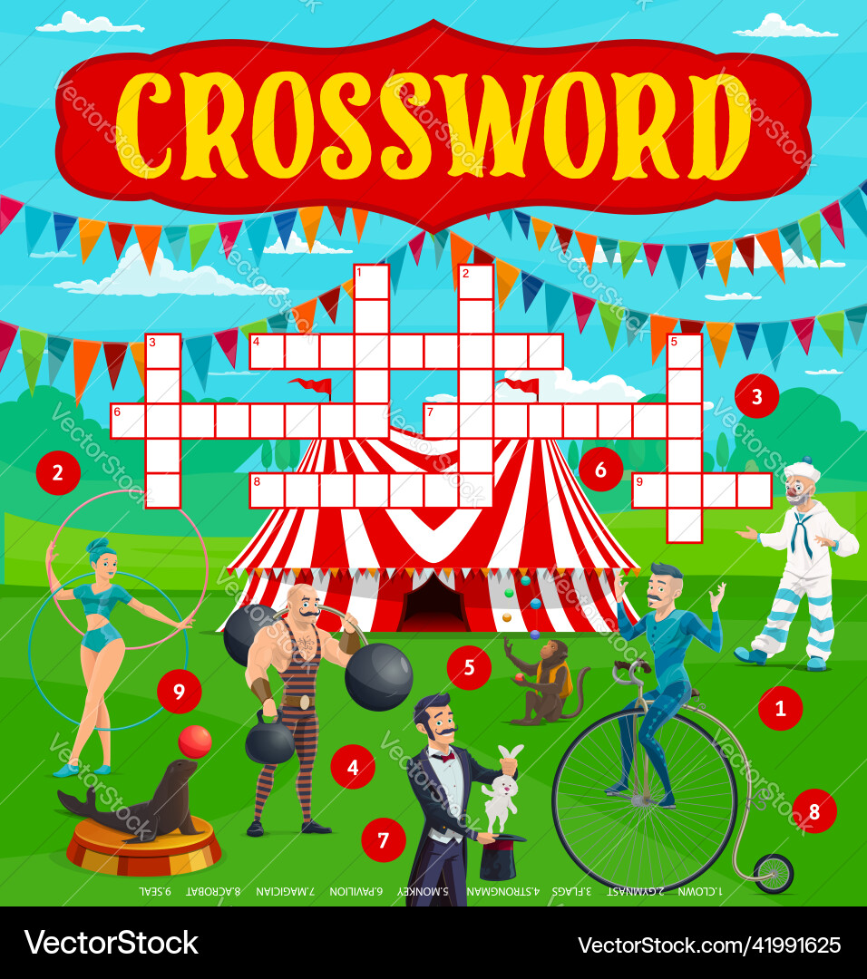 Big top circus performers crossword worksheet Vector Image
