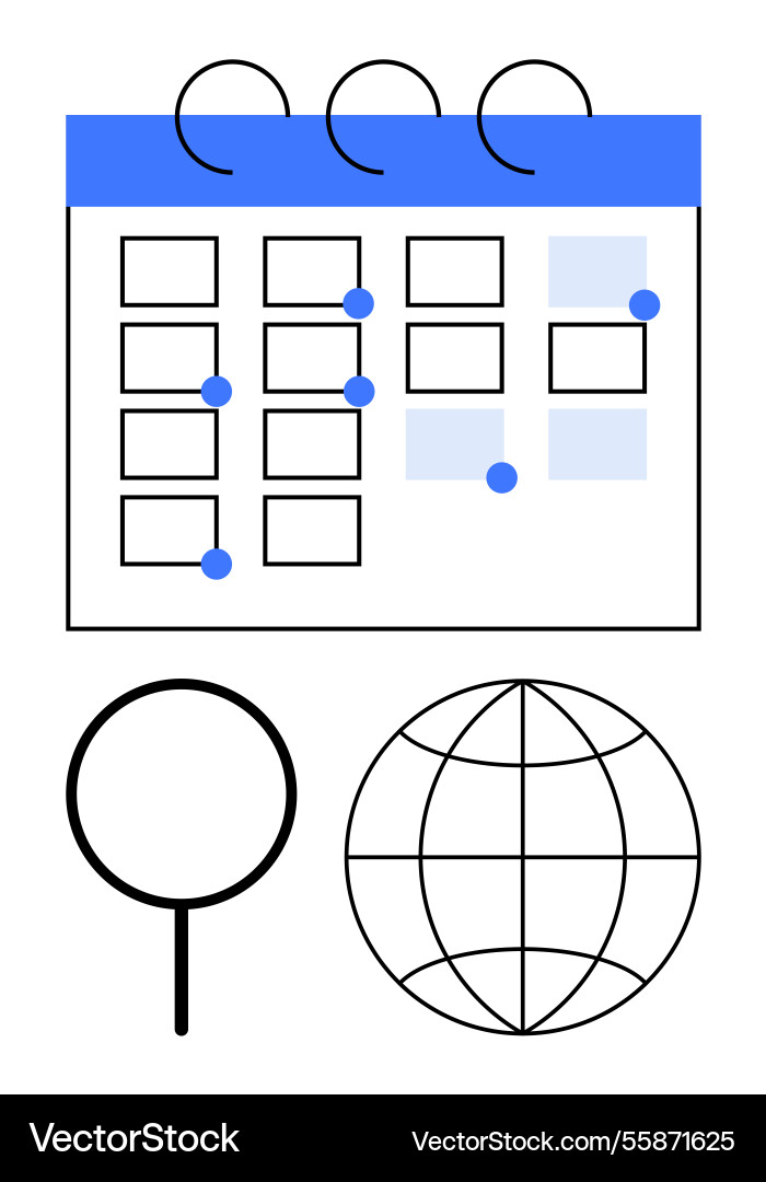 Calendar with highlighted events and a magnifying Calendar with highlighted events and a magnifying vector image