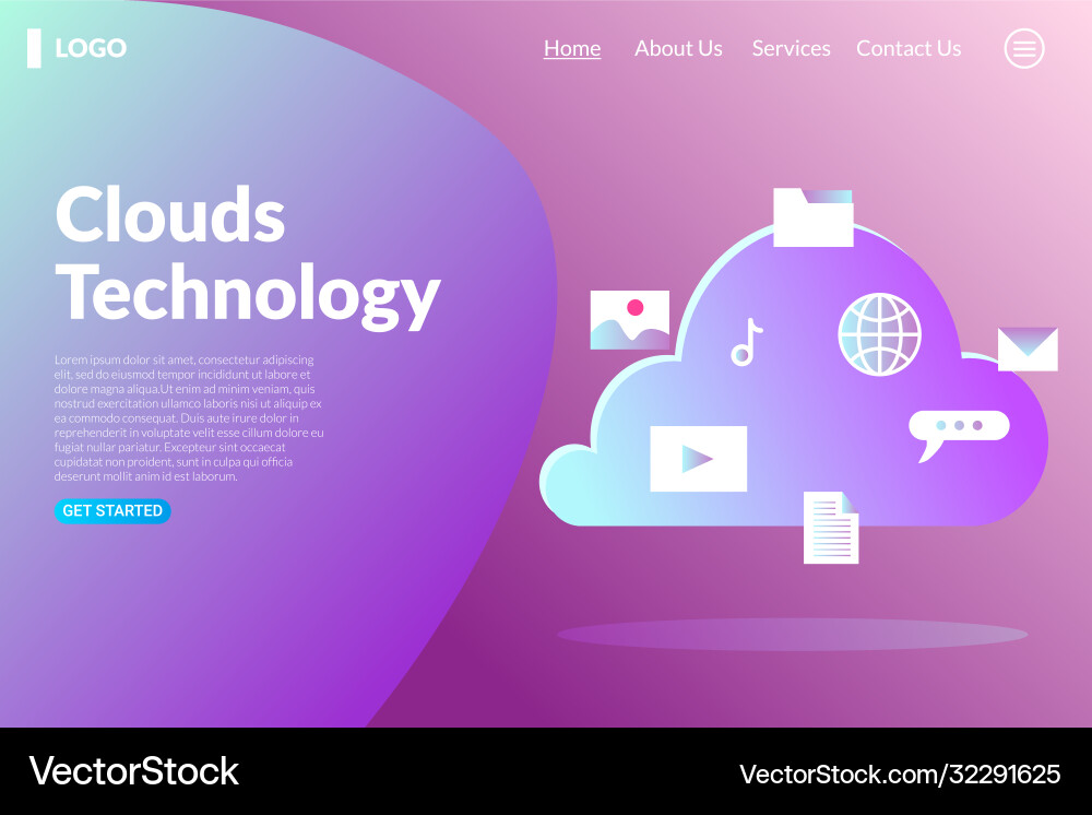 Clouds computing technology landing page Clouds computing technology landing page Vector Image