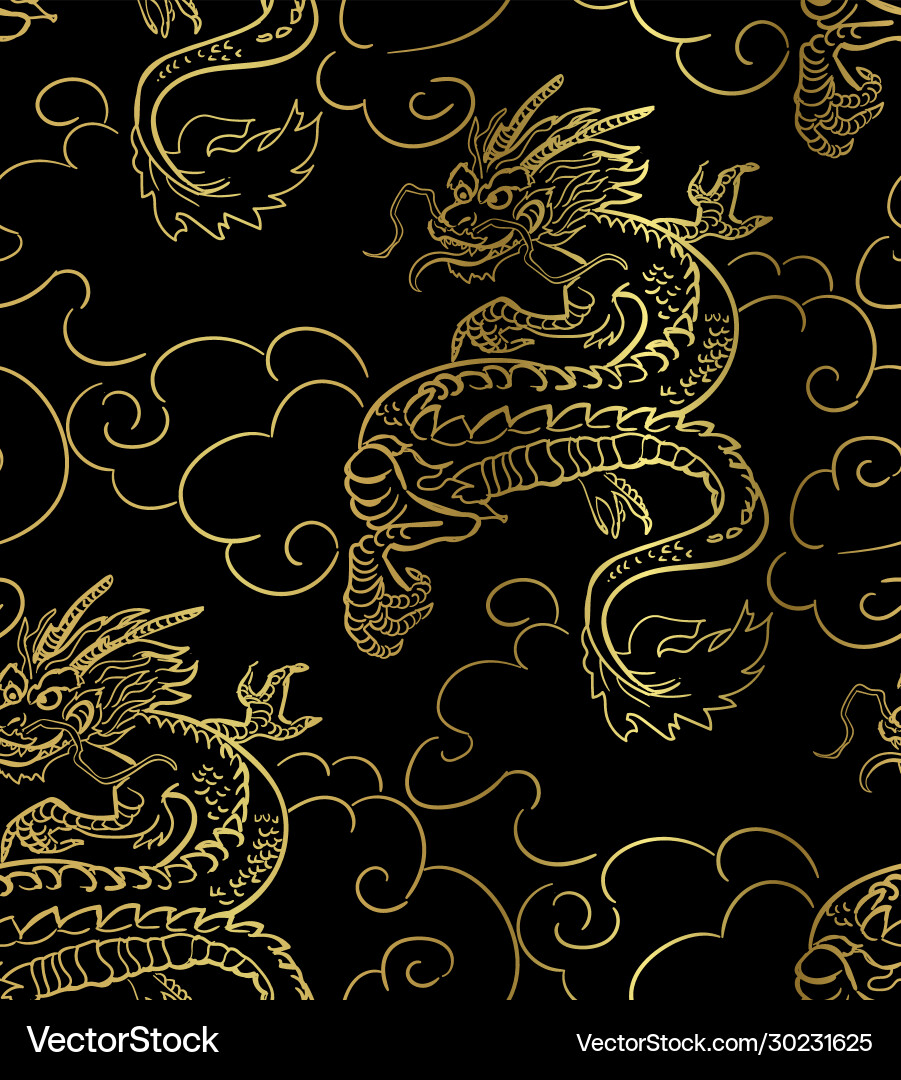 Dragon japanese chinese design pattern seamless Dragon japanese chinese design pattern seamless vector image