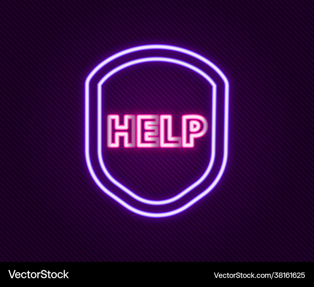Glowing neon line shield with text help icon Glowing neon line shield with text help icon vector image