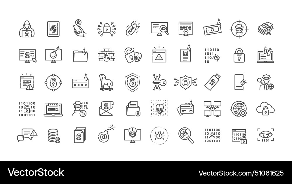 Hacking and cyber attack line icon set Hacking and cyber attack line icon set Vector Image