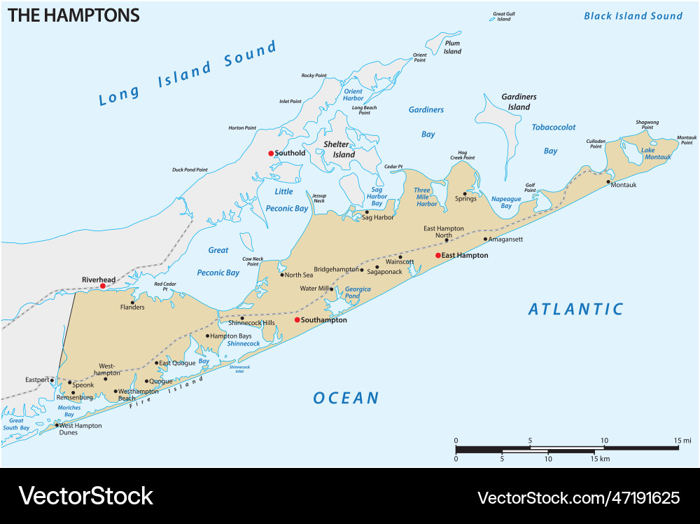 Map of the hamptons region long island vector image