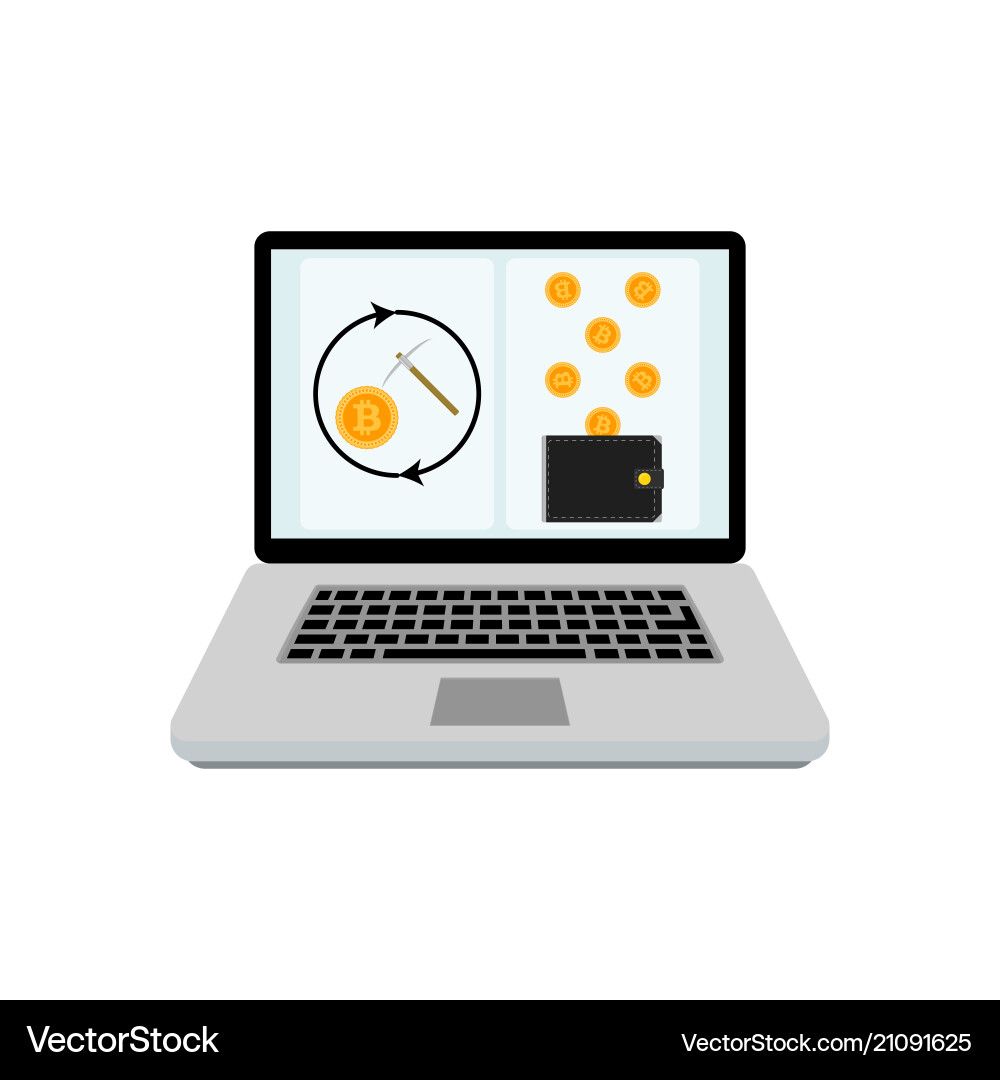Mining bitcoin laptop – Royalty-Free Vector | VectorStock