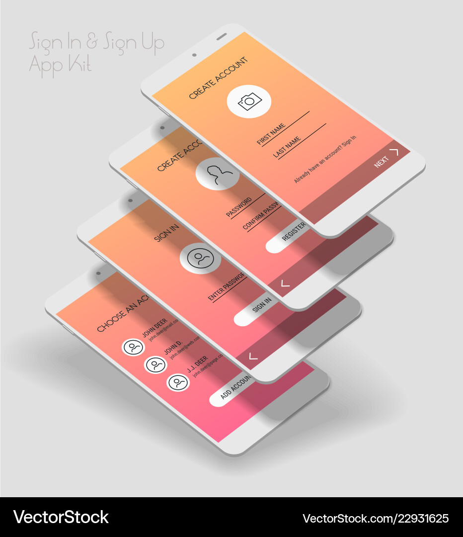 Mobile app ui sign in and up screens 3d Mobile app ui sign in and up screens 3d vector image