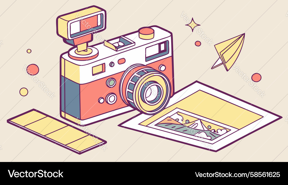 Retro Instant Camera with Prints Vector Image