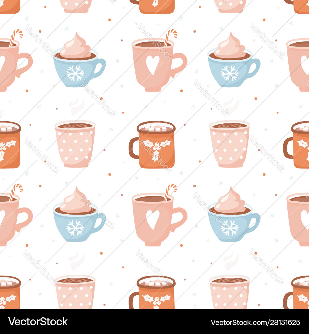 Seamless pattern with cute cocoa cups Seamless pattern with cute cocoa cups vector image