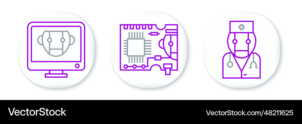 Set line robot doctor bot and printed circuit Set line robot doctor bot and printed circuit vector image