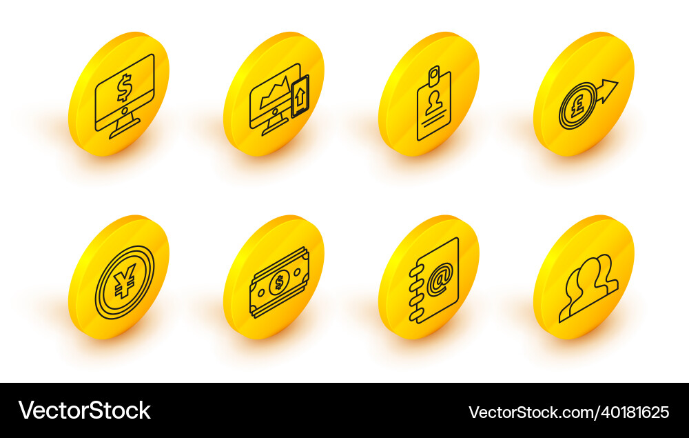 Set line users group coin with yen symbol pound Set line users group coin with yen symbol pound vector image