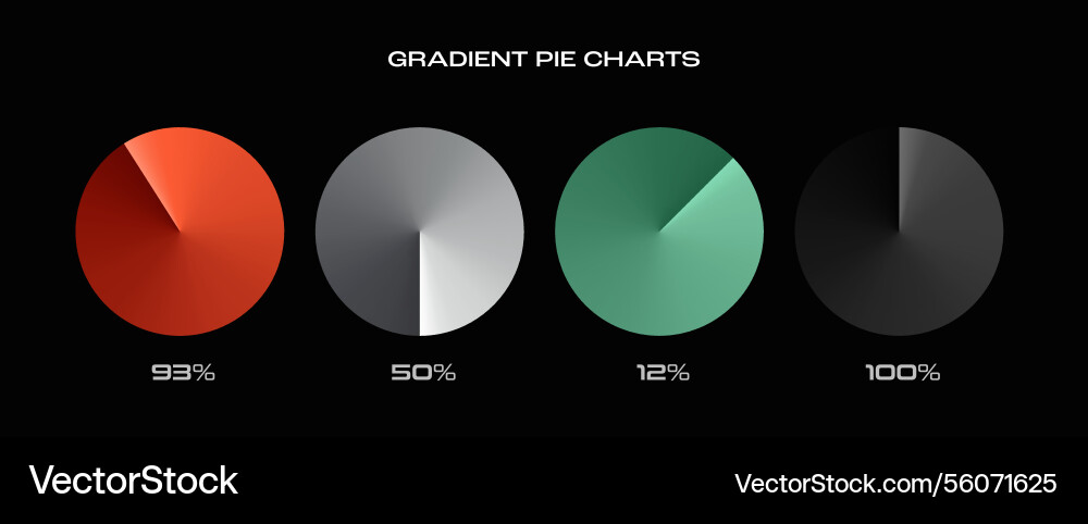 Set of four gradient pie charts in different Set of four gradient pie charts in different vector image