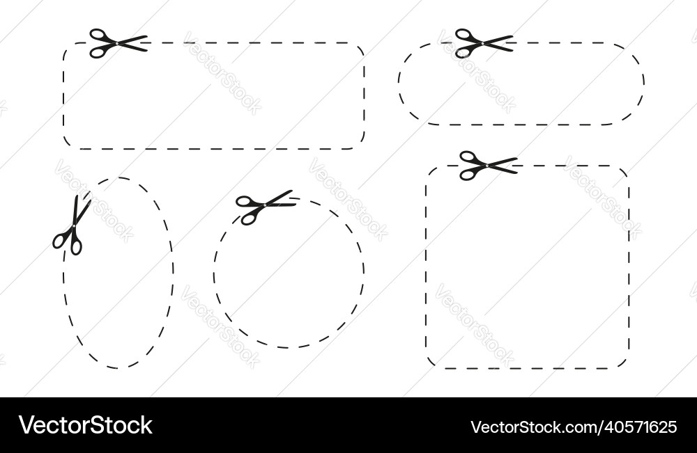 Set of scissors icons cutting different shapes Set of scissors icons cutting different shapes vector image