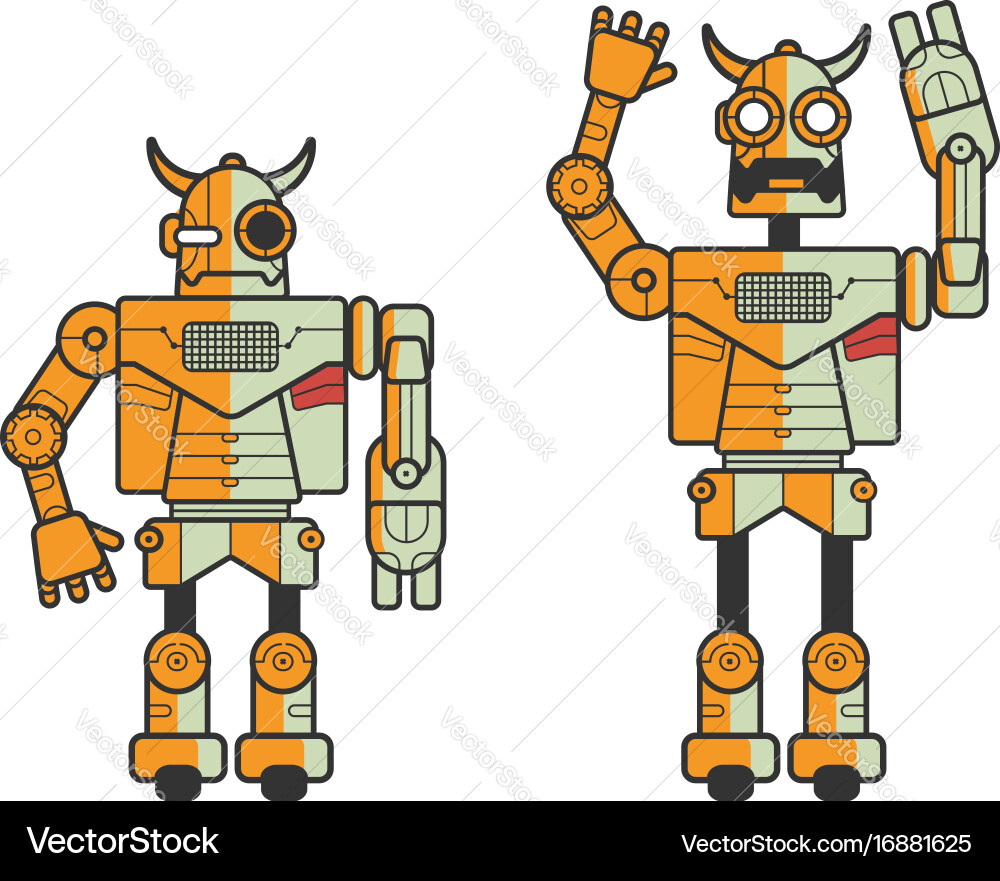 Set of two toy electronic robots expressing Vector Image