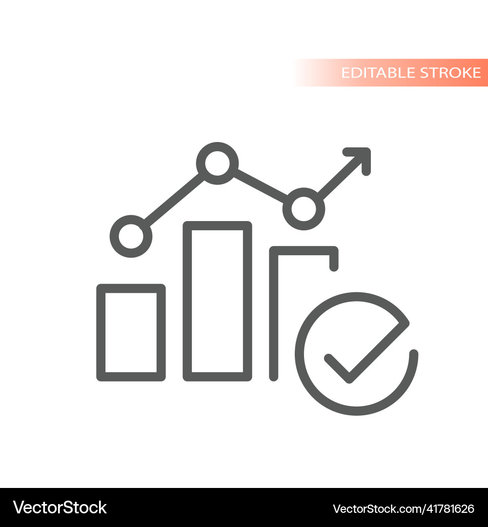 Bar chart with checkmark line icon vector image