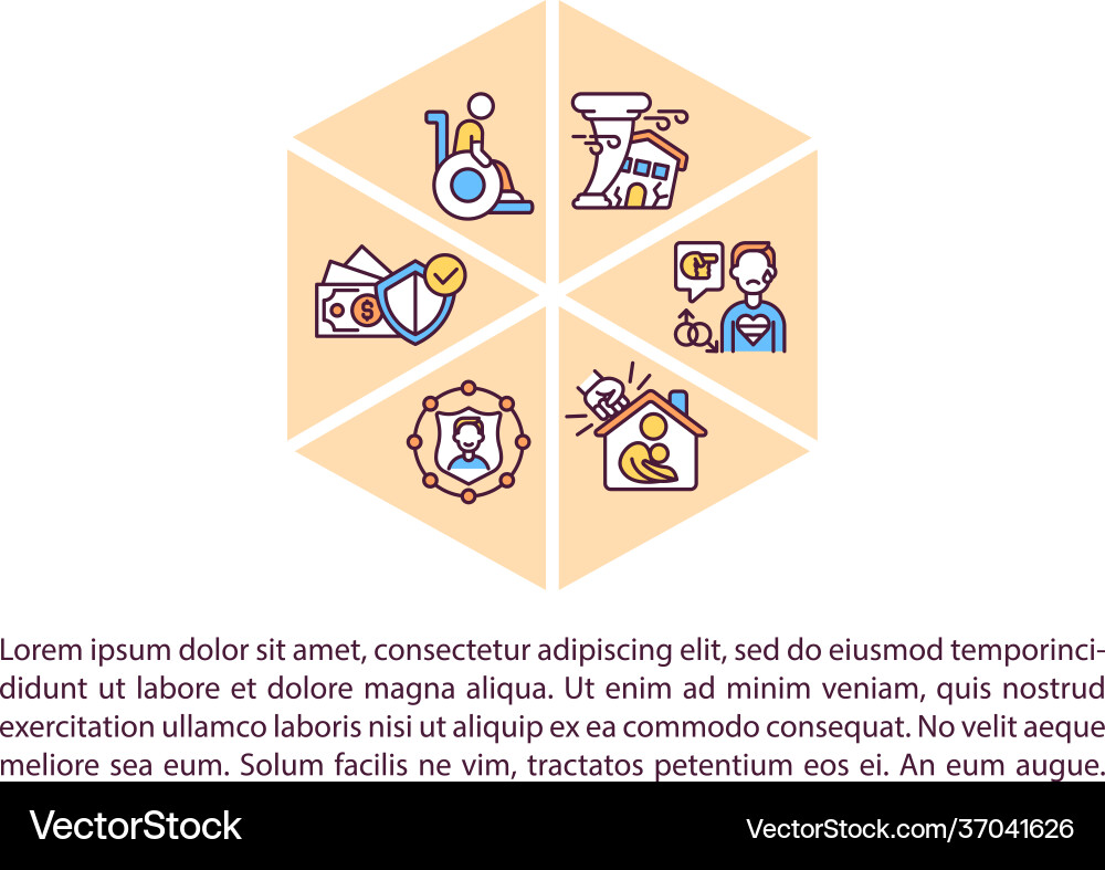 Insurance coverage concept line icons with text Insurance coverage concept line icons with text Vector Image