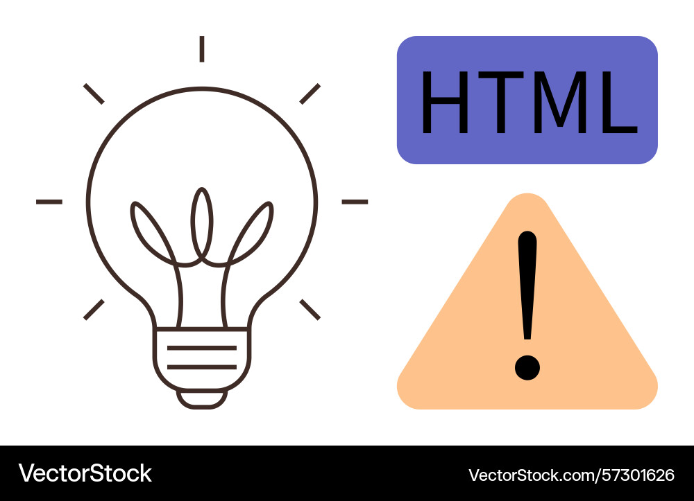 Light bulb with html tag and warning icon Light bulb with html tag and warning icon vector image