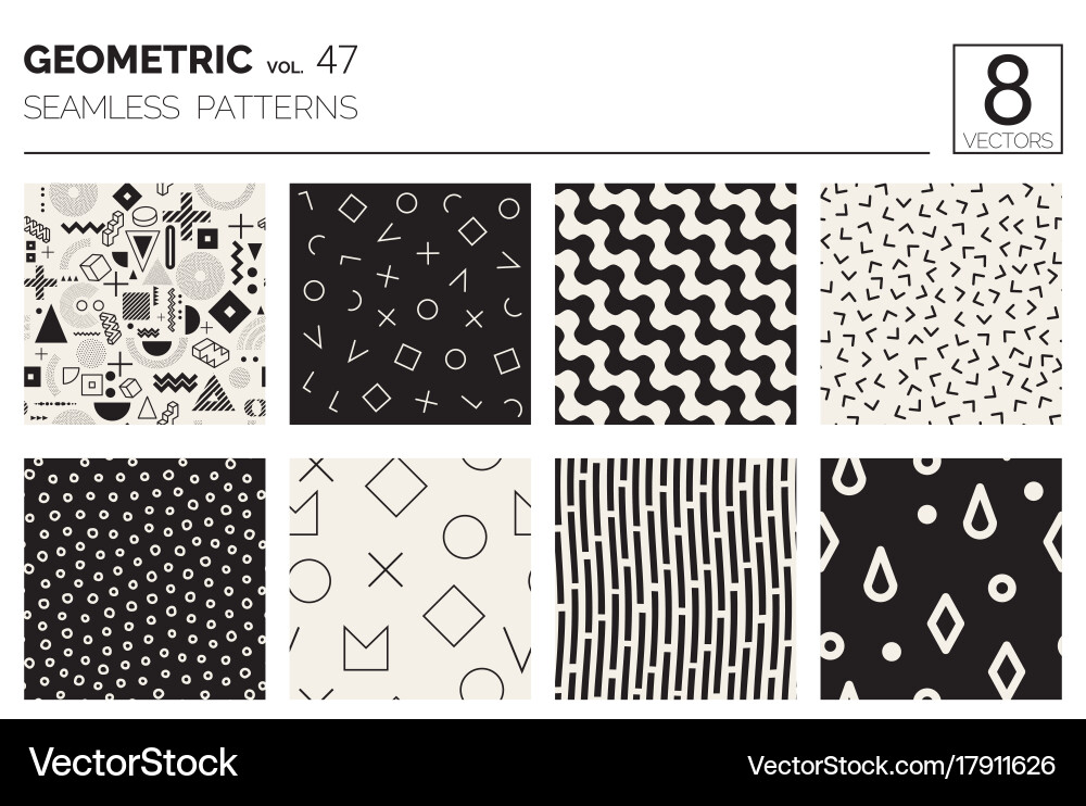 Minimal geometric seamless patterns set vector image