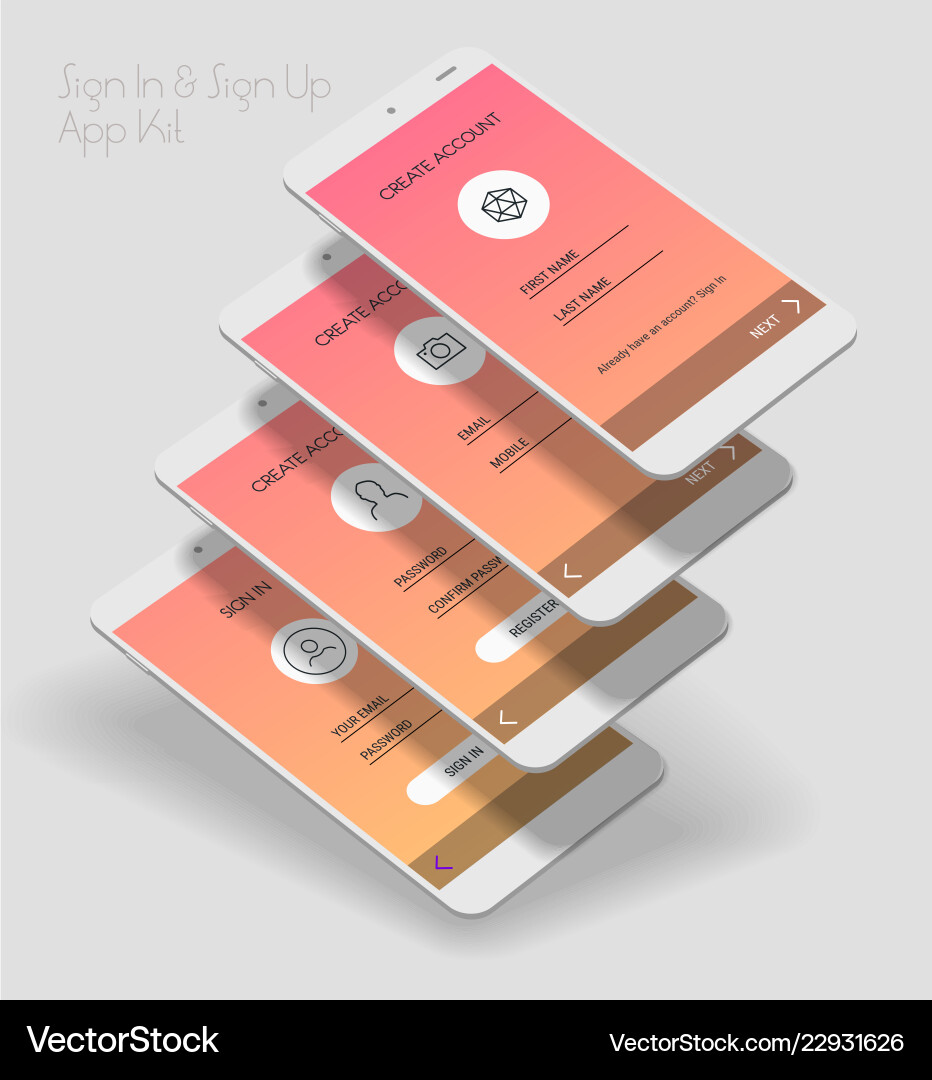 Mobile app ui sign in and up screens 3d Mobile app ui sign in and up screens 3d vector image
