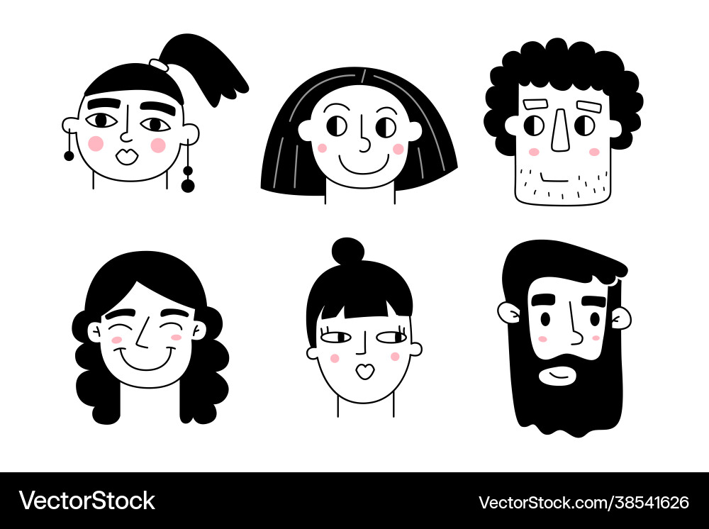 People faces isolated on white men and women vector image