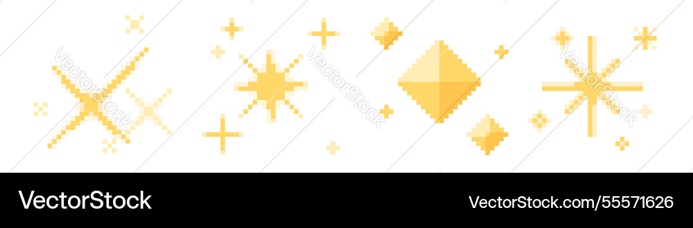 Pixel Stars Set - leuchtend gelbe Formen Pixel Stars Set - leuchtend gelbe Formen vektorbild