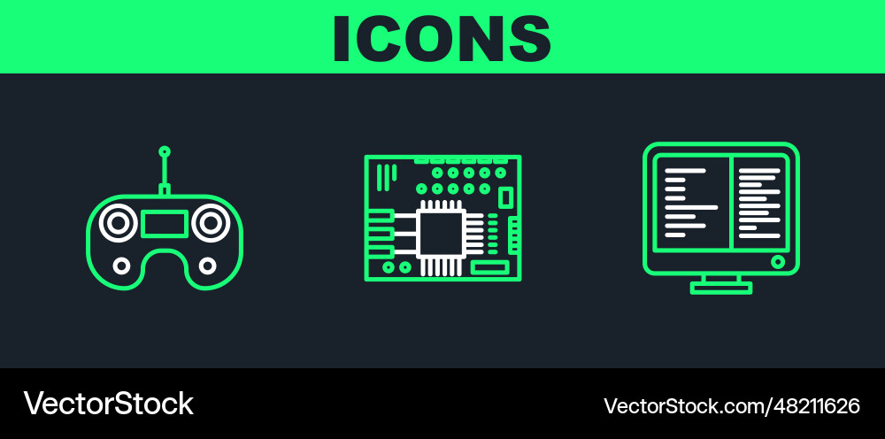 Set line computer monitor screen remote control Set line computer monitor screen remote control vector image