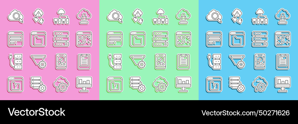 Set line monitor with graph chart server data Set line monitor with graph chart server data vector image
