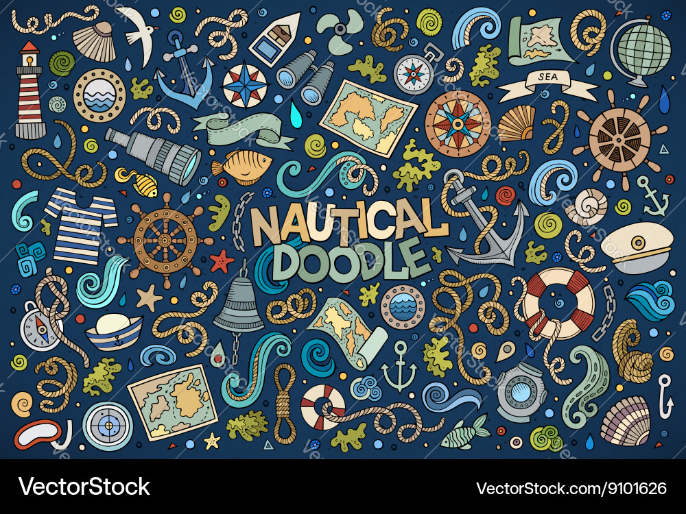 Set of marine nautical objects and symbols vector image