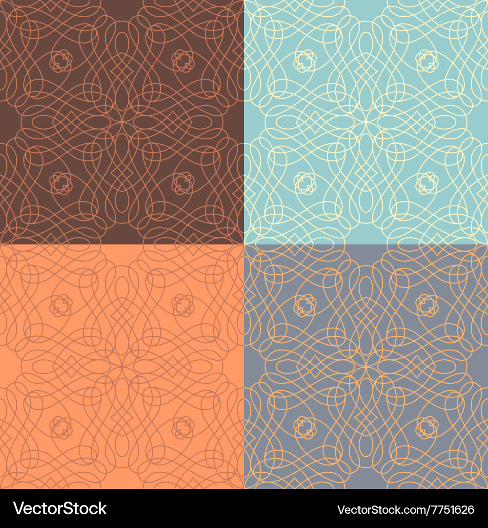 Set of outlined calligraphic seamless patterns vector image