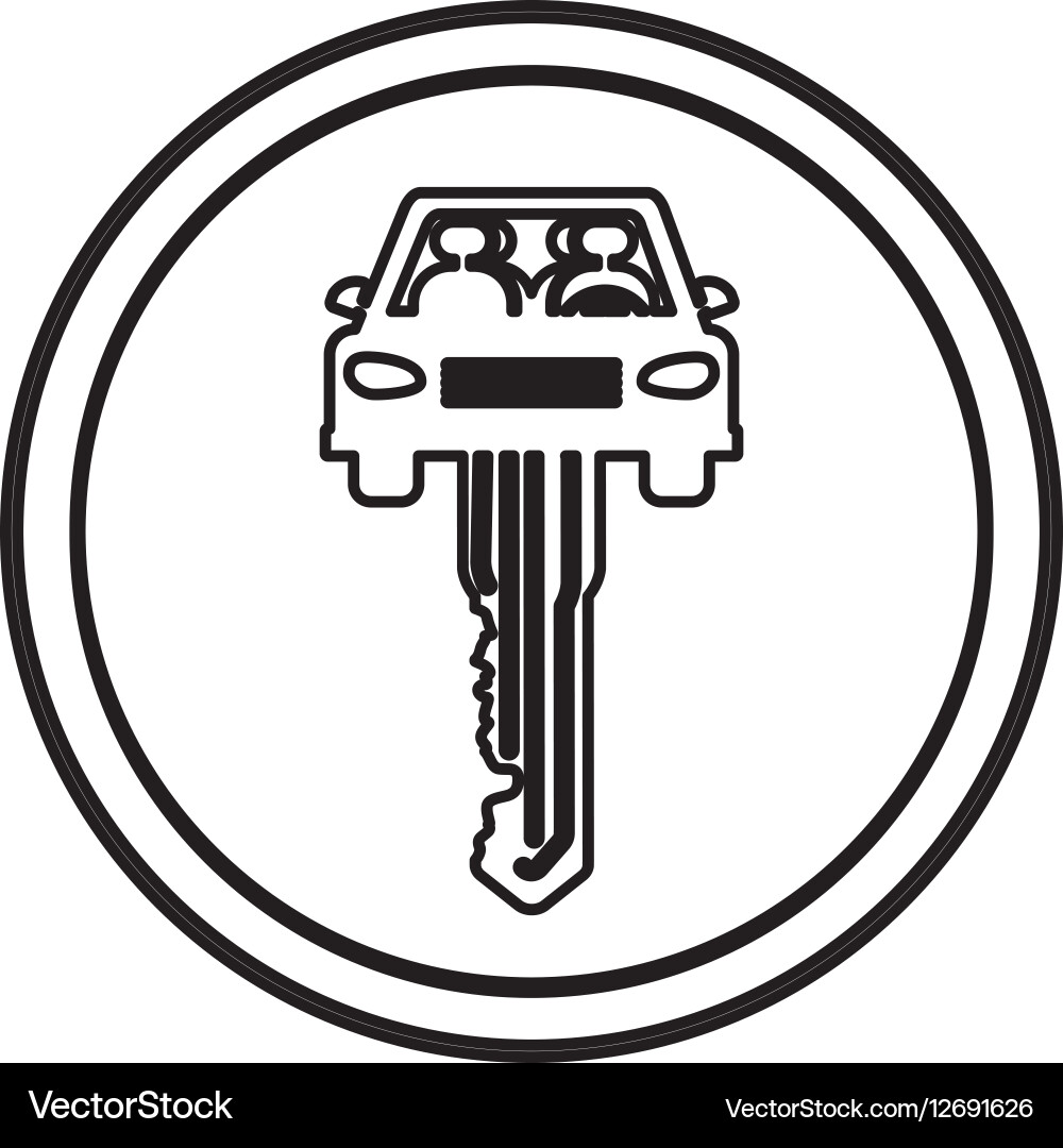 Silhouette circular border with key in car shape vector image
