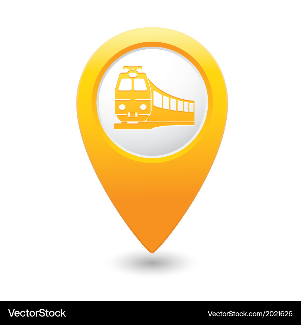 Train icon on map pointer yellow vector image
