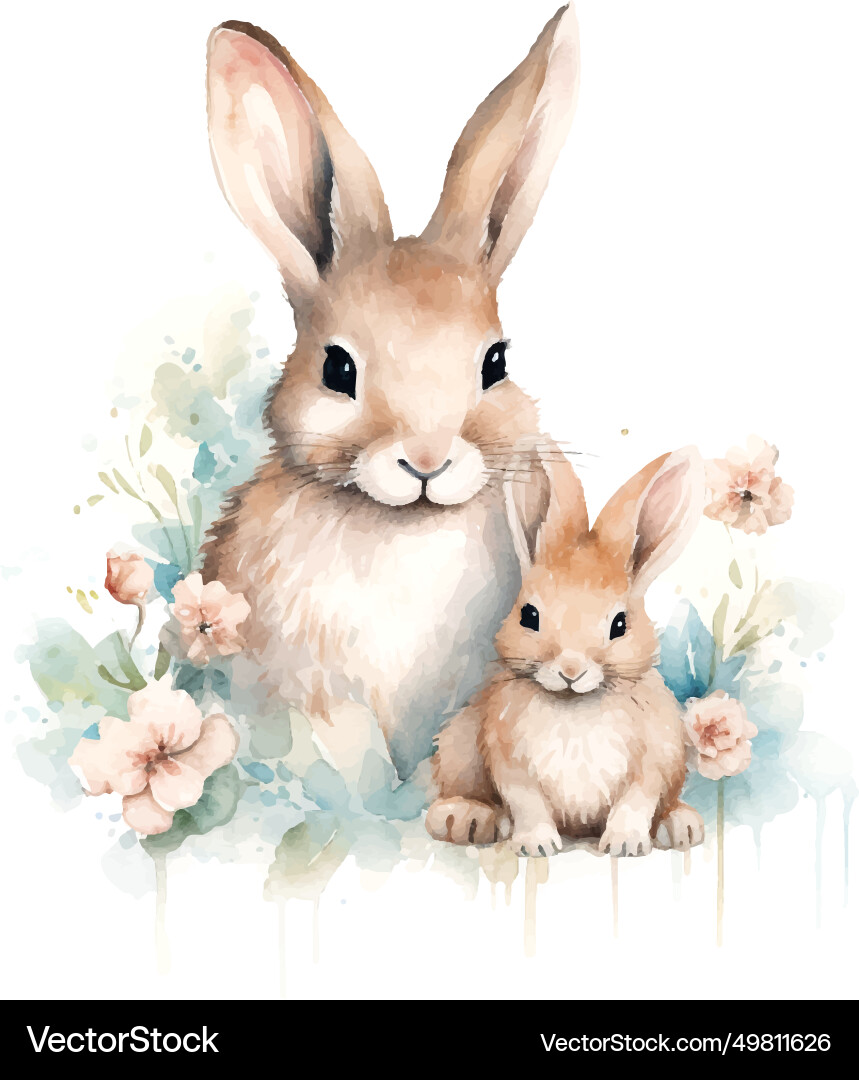 Watercolor bunny mother and baby on white Watercolor bunny mother and baby on white vector image