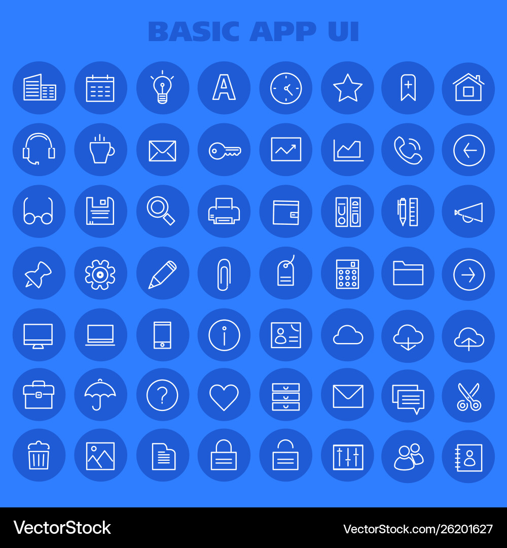 Big basic app ui ux and office linear icon set Big basic app ui ux and office linear icon set vector image