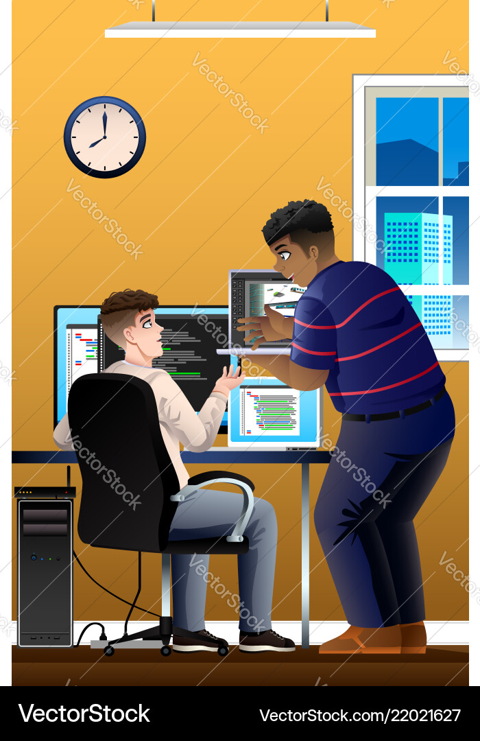Computer programmers working in the office vector image