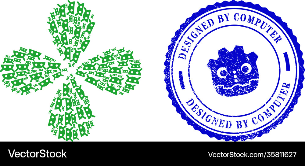 Designed computer distress seal and robot head Designed computer distress seal and robot head vector image