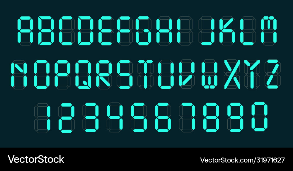 Digital Alarm Clock Font - Numbers & Letters vector image