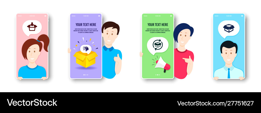 Get box return parcel and push cart icons set vector image