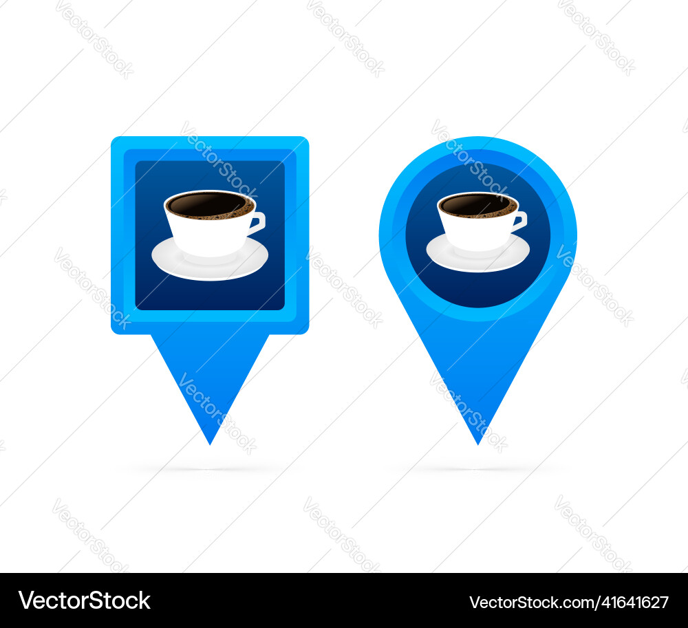 Map pointer with coffee pin point cafe Map pointer with coffee pin point cafe Vector Image